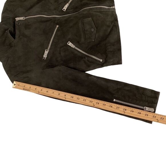 ALLSAINTS All Saints Size 4 Chine Biker Jacket Suede Goat Leather Moto Zipper - Picture 8 of 9